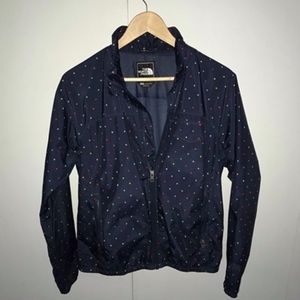 Navy and Polka Dot Women's North Face Rain Jacket